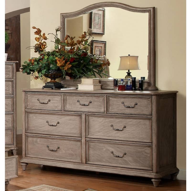 Fusi Rustic Natural Tone Wood 7-Drawer 2-piece Dresser and Mirror Set by Furniture of America