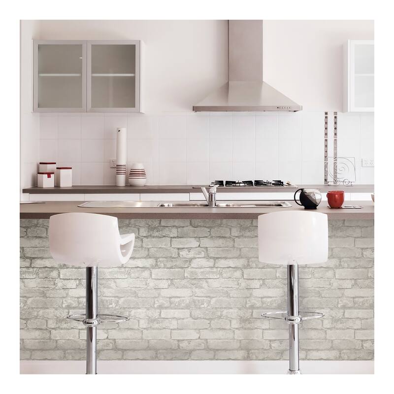 NuWallpaper Grey and White Brick Peel & Stick Wallpa - 216in x 20.5in x 0.025in