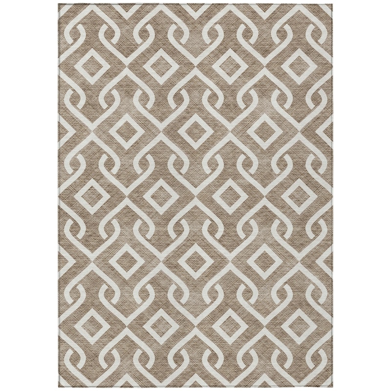 Machine Washable Indoor/ Outdoor Chantille Trellis Scroll Rug