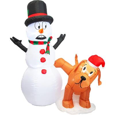 Christmas Decorations 4 FT Inflatable Snowman Peeing Dog Holiday Outdoor/Indoor/House/Yard Decor with LED Lights - White