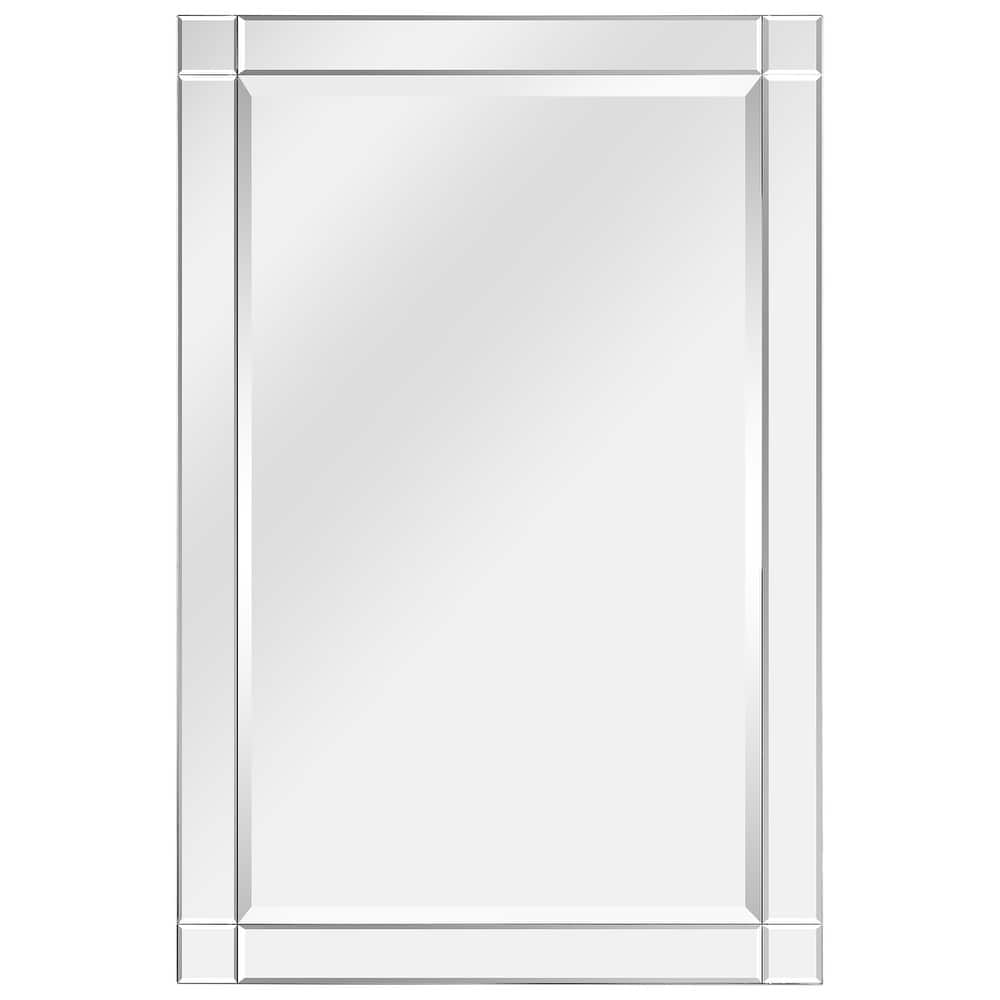Moderno Squared Corner Beveled Rectangle Wall Mirror, Solid Wood Frame, 1"-Beveled Center Mirror, Ready to Hang - Clear