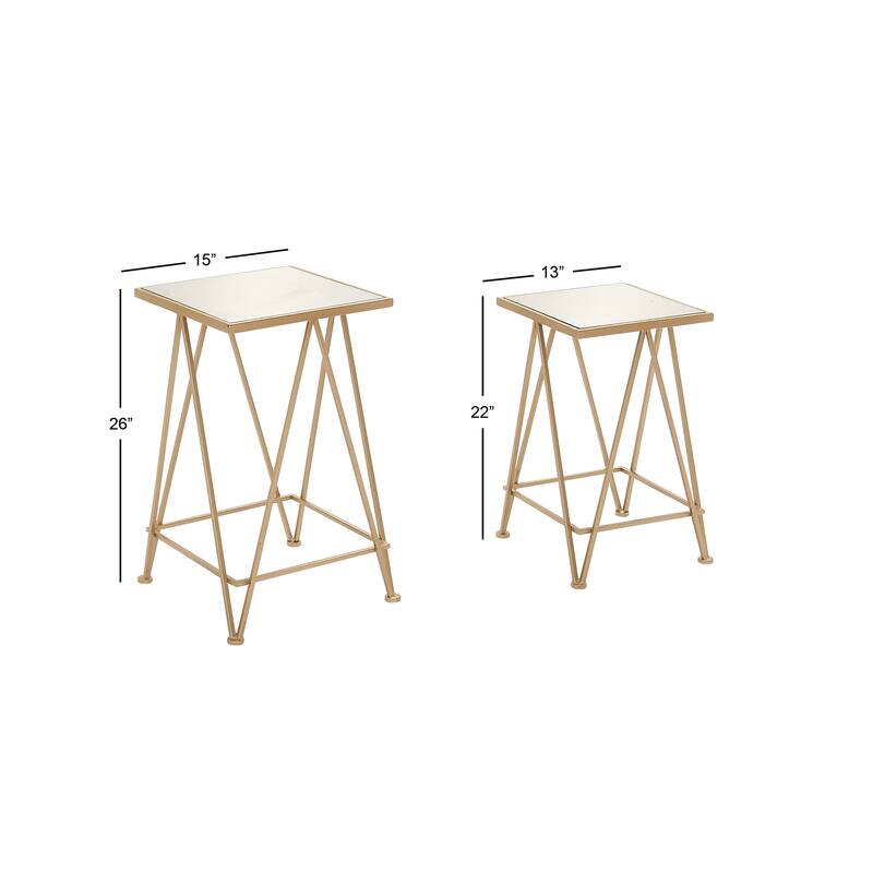 Metal Geometric Square Accent Table with Mirrored Glass Top - Set of 2 Gold - Roche River Decor - 15"W x 15"L x 26"H