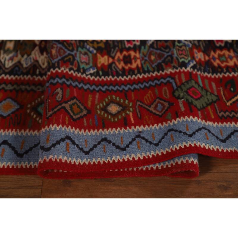 Geometric Kilim Senneh Persian Vintage Area Rug Flatweave Wool Carpet - 5'6" x 8'2"
