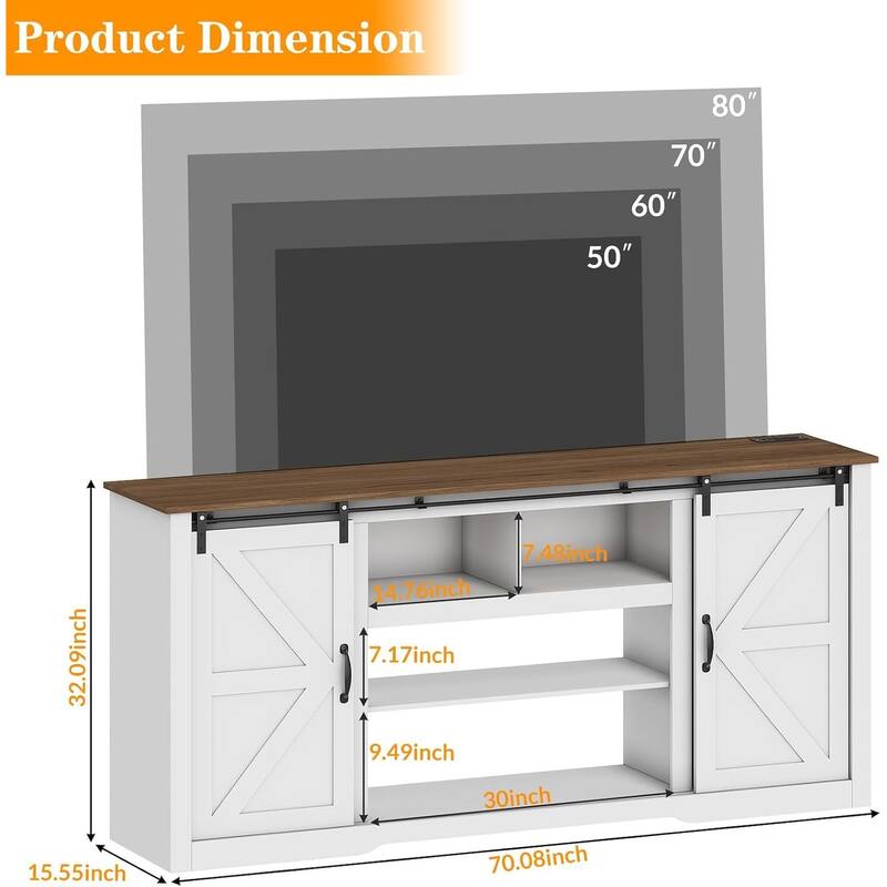 Farmhouse TV Stands, with Adjustable Shelves & Sliding Barn Door