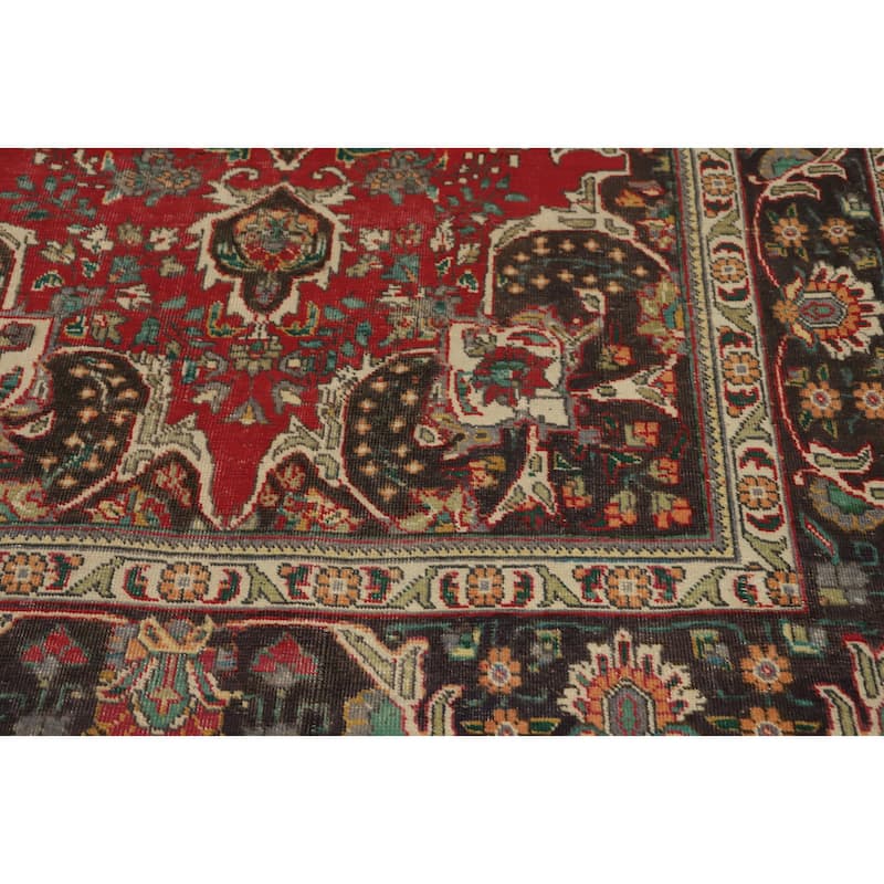 Hand Knotted Oriental 100% Wool Carpet Traditional Floral Red Tabriz Area Rug - 9' 4'' X 6' 5''