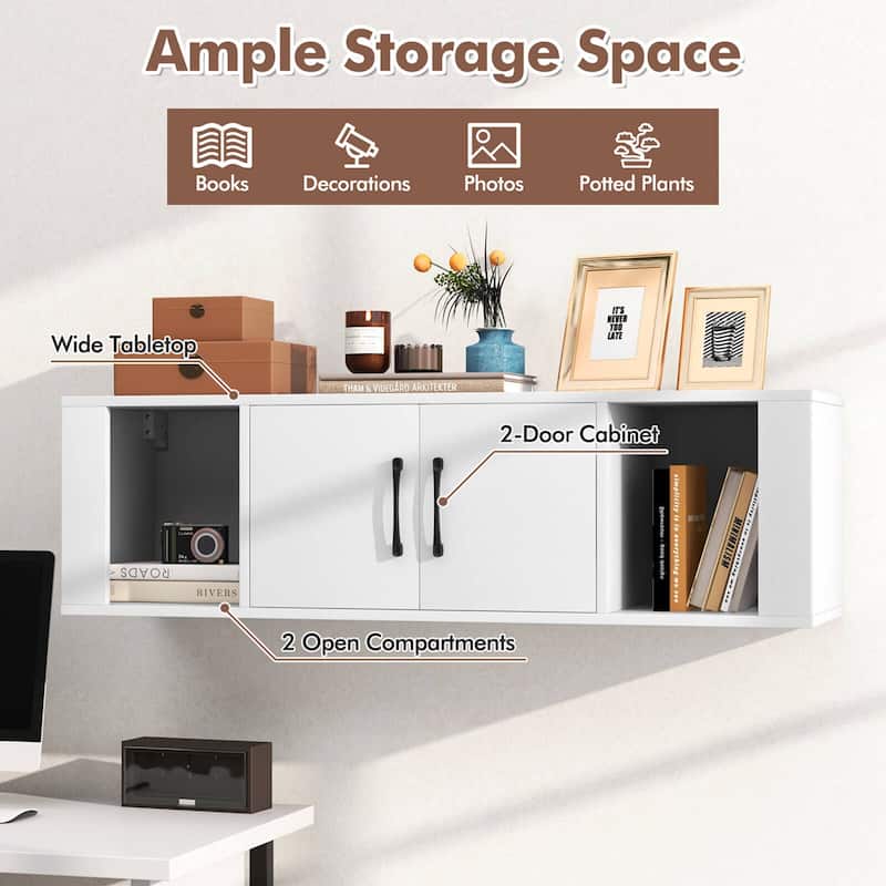 Floating Media Console with 2 Doors and 2 Storage Cubes
