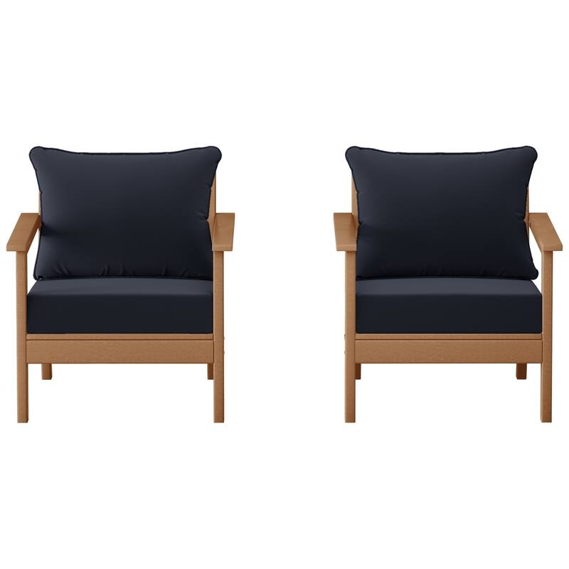 Birchwood All Weather HDPE Outdoor Patio Teak Deep Seating Conversation Set With Cushions (2-Piece)