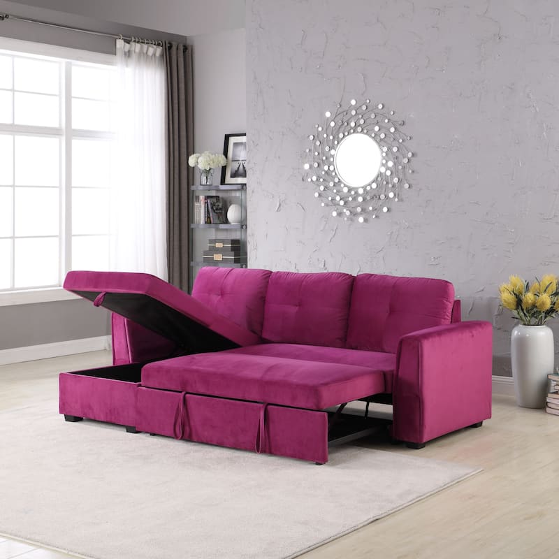 91'' Wide Velvet Storage Sectional Reversible Sleeper Sofa & Chaise