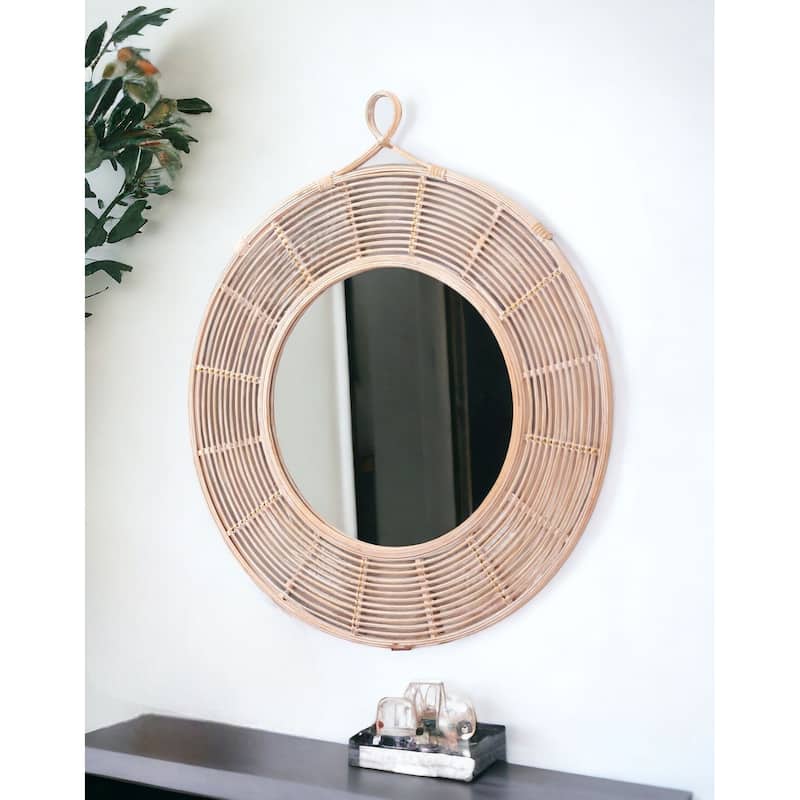 HomeRoots 37" Natural Round Framed Accent Mirror - 31.5' X '36.6' X '1.4 - Natural - 31.5' X '36.6' X '1.4
