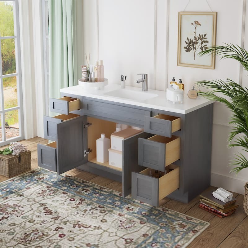 Vanity Art 57" Oak Freestanding Bathroom Vanity Cabinet without Top