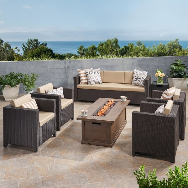 Gastman Outdoor 7 Seater Wicker Chat Set with Fire Pit by Christopher ...
