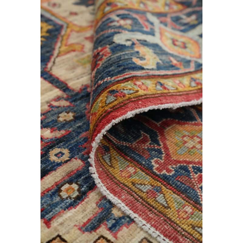 Hand Knotted Oriental 100% Wool Carpet Traditional Medallion Beige & Ivories Heriz (serapi) Area Rug - 10' 0'' X 7' 8''