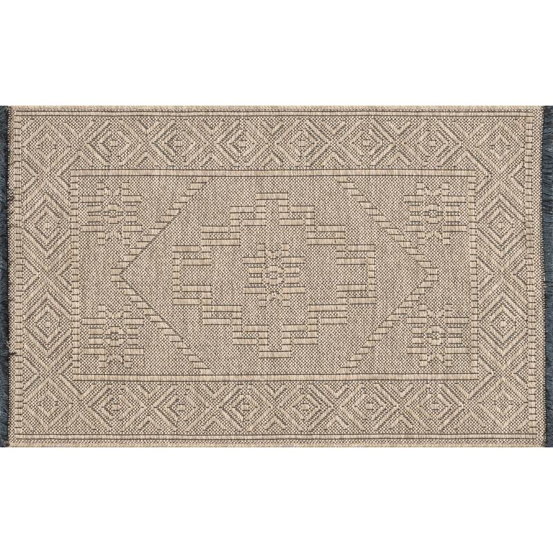 Alameda Solid Color Medallion Machine Washable Indoor Area Rug