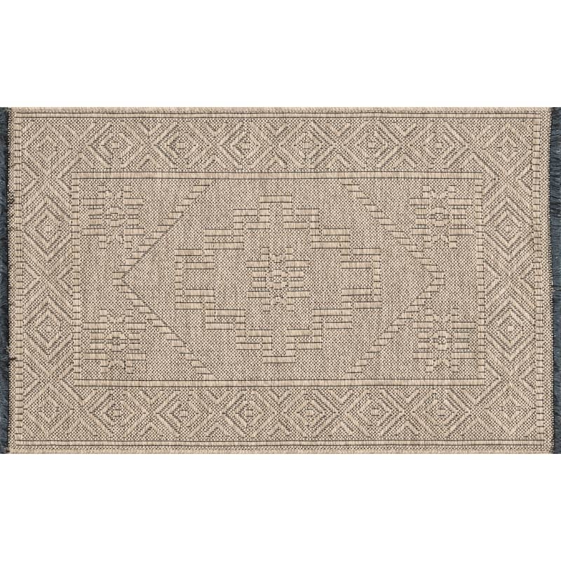 Alameda Solid Color Medallion Machine Washable Indoor Area Rug