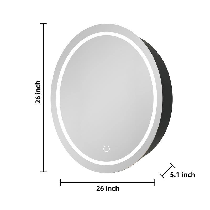 Alvana LED Black framed Wall mount Medicine Cabinet with Mirror Anti-fog function with 3 colors light