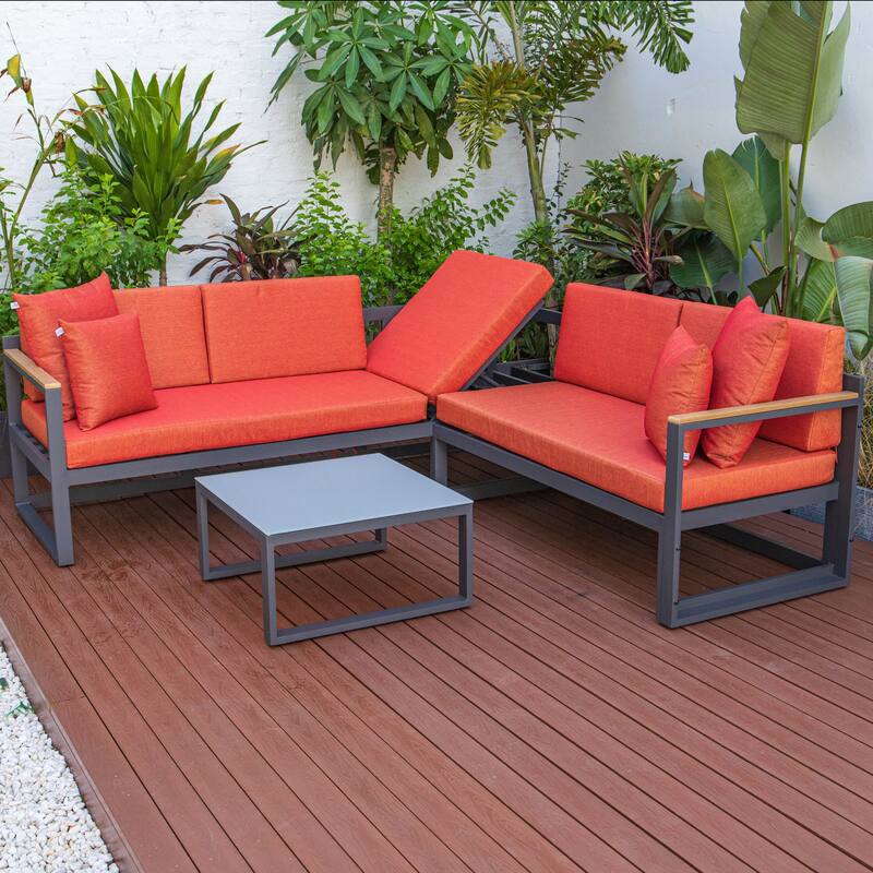 Chelsea 3-Piece Adjustable Headrest All-Weather Sectional Set in Aluminum Frame with Removable Cushion Covers for Indoor/Outdoor