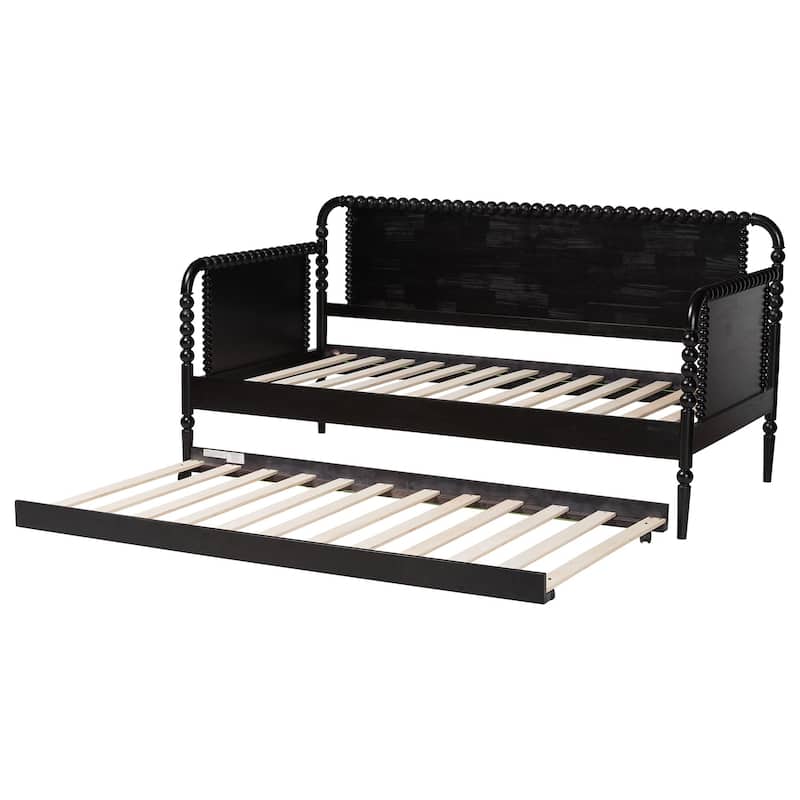 Lucera Bobbin Daybed with Rolling Trundle - Wooden Bed Frame with Turned Spindle Detailing, Classic Style Sofa Bed