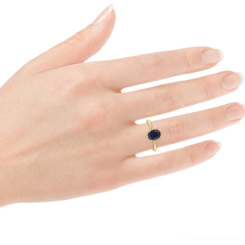 Yellow Gold Oval Blue Sapphire Engagement Anniversary Ring Lab Grown 9x7mm