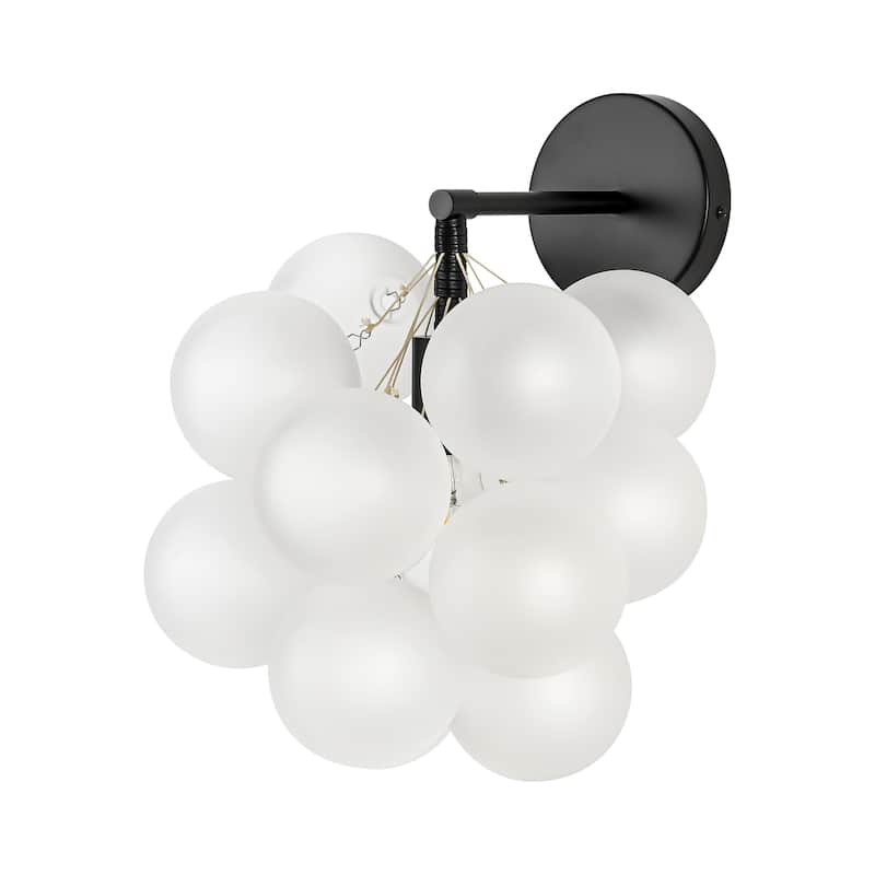 1-Light Modern Glam Dimmable Black Frosted Opal Glass Globe Bubble Wall Light - 11.8 in. W x 11.8 in. H x 14.1 in. D