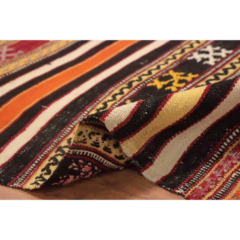 Hand Woven Oriental 100% Wool Carpet Southwestern Tribal Multi-Colored Kilim Area Rug - 8' 2'' X 5' 4''