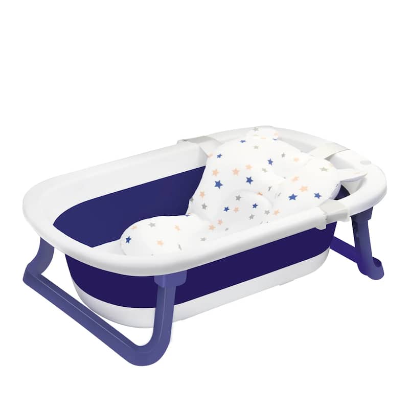 Portable-Foldable Multifunctional Baby Bathtub with Newborn Cushion and Anti-skid Pad - 29.9”L x 18.5”W x 8.2”H