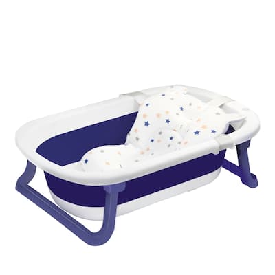 Portable-Foldable Multifunctional Baby Bathtub with Newborn Cushion and Anti-skid Pad - 29.9”L x 18.5”W x 8.2”H