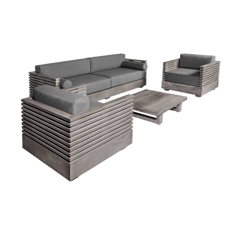 Vivid Modern Solid Wood 4 Piece Outdoor Conversation Set with Olefin Cushions