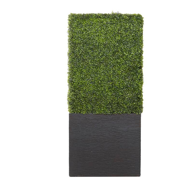Faux Foliage Boxwood Hedge Tall Topiary with Realistic Leaves and Black or White Planter Box - Green - Roche River Decor