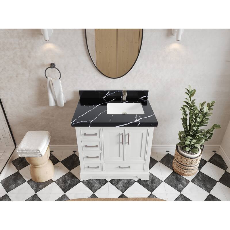 Willow Collections 36 x 22 Charlotte D Right Offset Sink Bathroom Vanity with Countertop