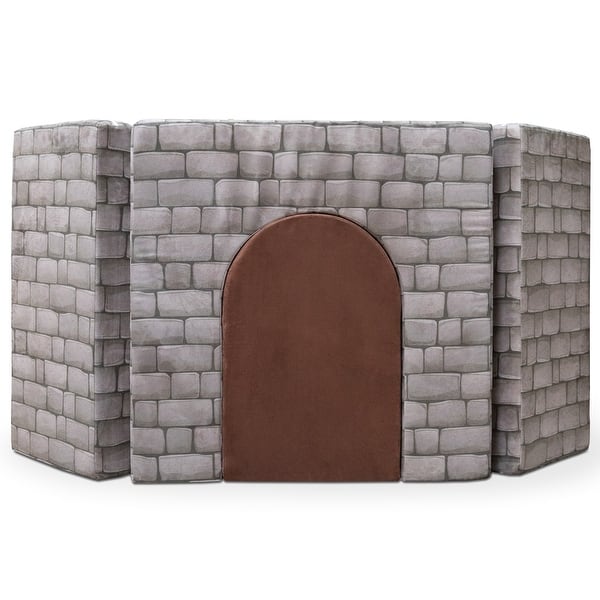 slide 2 of 7, Jaxx Zipline Playscape Castle Gate - Playtime Modular Furniture for Imaginative Kids - Prints, Stone/Chocolate - 32" x 64" x 4" Kids