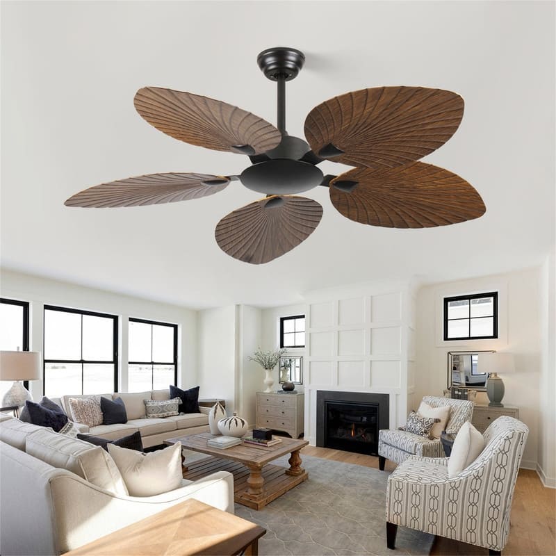 52" Indoor/Outdoor Retro 5-Palm Leaf Shaped Blades Tropical Ceiling Fan without Light