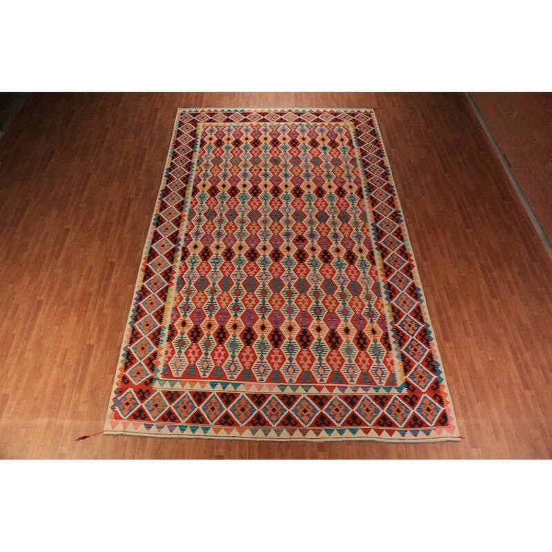 Kilim Oriental Large Rug Flatweave Tribal Multi Wool Carpet - 9'10"x 16'1"