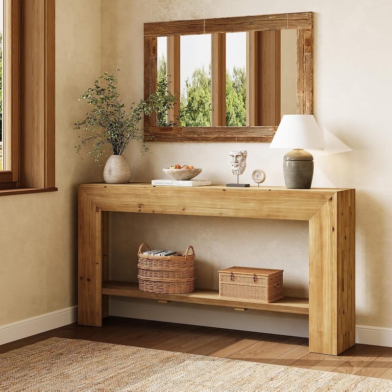 63-Inch Solid Wood Entryway Table for Entryway, Living Room, Hallway, Natural