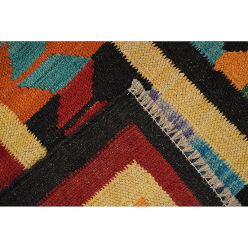 Hand Woven Oriental 100% Wool Carpet Southwestern Tribal Navy Blue & Blues Kilim Area Rug - 8' 7'' X 6' 1''