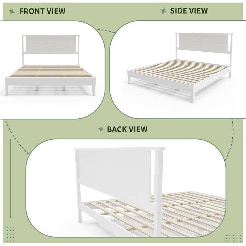 Twin Size Deluxe Bed Frame with Headboard with Solid Wood, No Box Spring Needed, Easy Assembly, White
