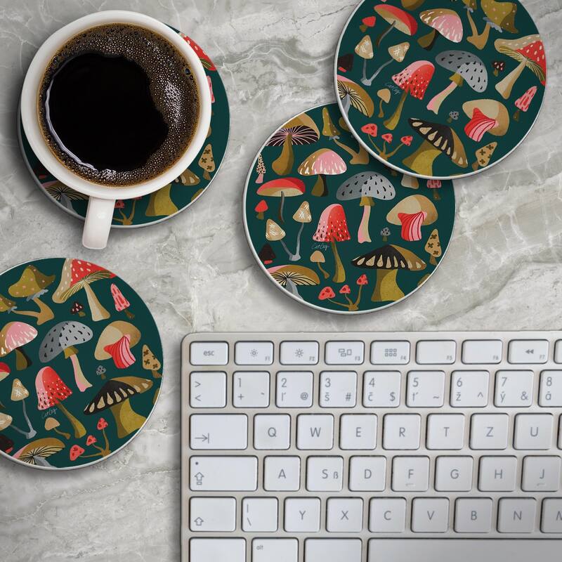 Jewel Branding 4 Pack Round Absorbent Stone Coasters with Protective Cork Backing Manufactured in The USA