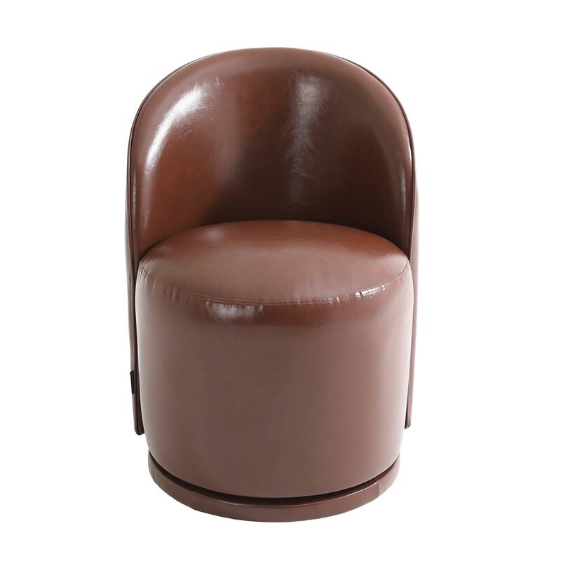 Modern Armless 360-Degree Swivel Dining Chair Barrel Chair - SET OF 4 - RED BROWN LEATHER