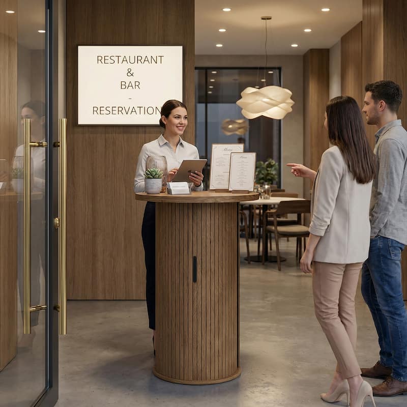 Small Tambour Dining Table with Three-Layer Storage Shelf, 36" Tall Round Bar Table - 36'' H X 23.6'' W X 23.6'' D