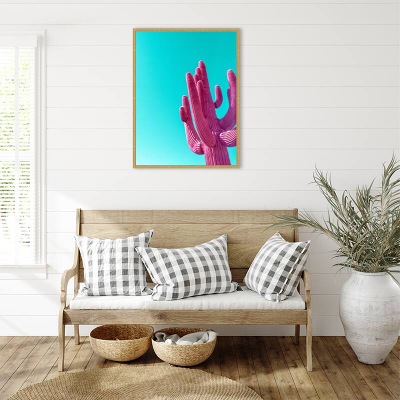 Magenta Pink Saguaro by Tom Windeknecht Framed Canvas Wall Art Print - Sylvie Bright Gold