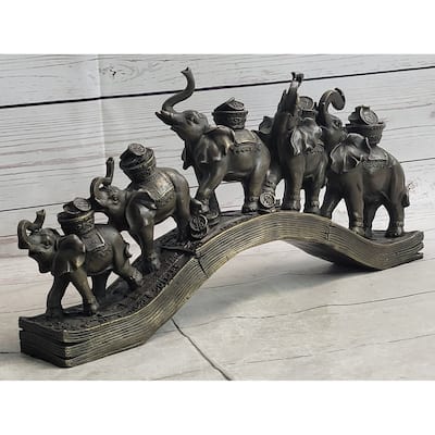 Elephants Crossing Bridge Carrying Money Fortune Lucky Bronze Sculpture Statue Art Decor