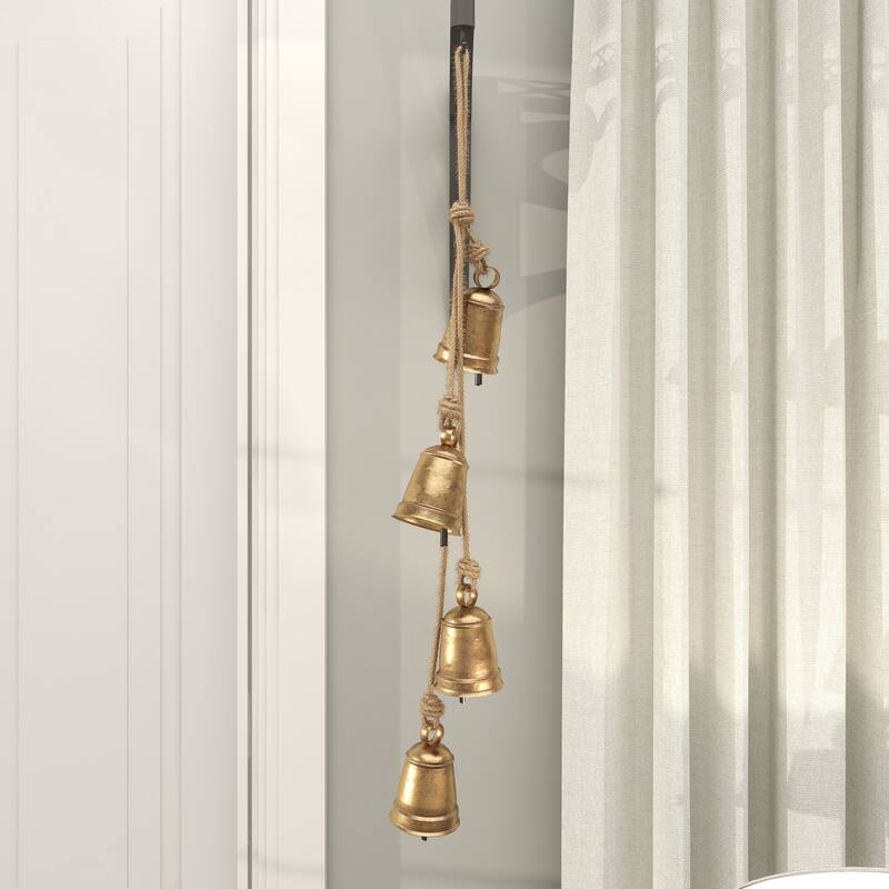 Gold or Red Metal Handmade Tibetan Inspired Decorative Cow Bell with Jute Hanging Rope