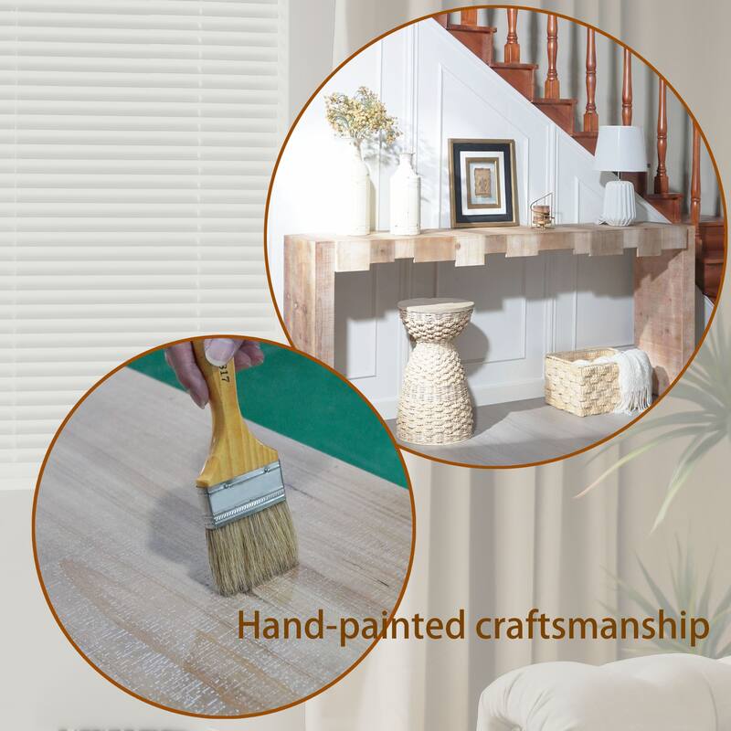 Roomfitters 71 Inch Rustic Wood Console Table with Sculpted Block Design, Natural Finish