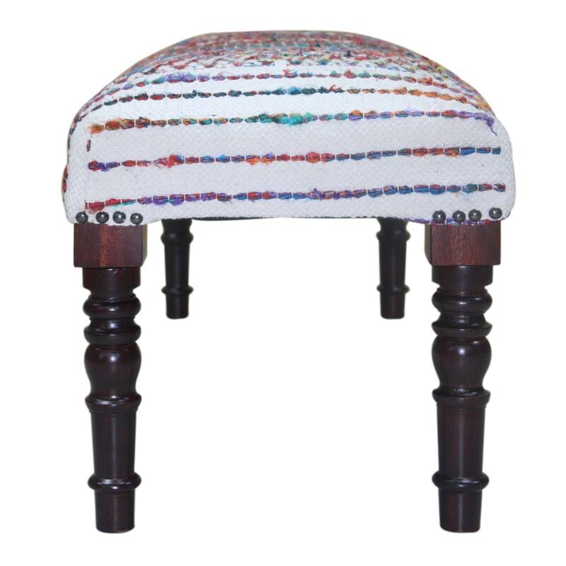 47" White and Brown Geometric Rectangular Bench