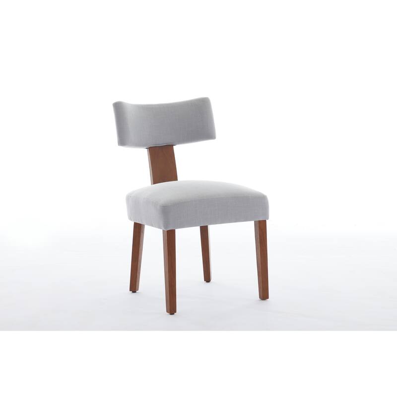 Linen Dining Chairs Set of 2, Armless Chairs with Curved Upholstered Backrest and Wooden Legs for Dining Room