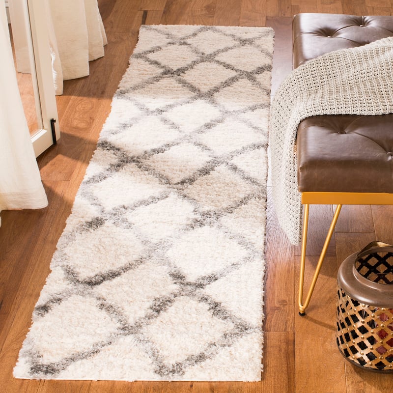 SAFAVIEH Berber Shag Sestilia Rug - 2' x 8' Runner - Cream/Grey