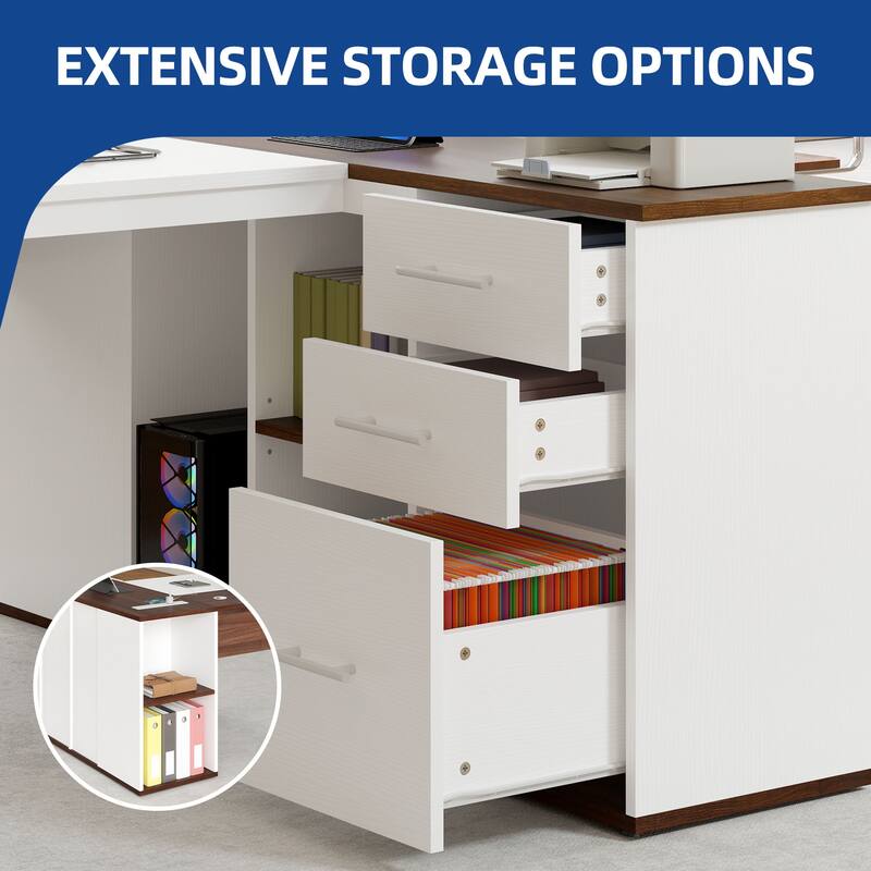 Moasis 71" L-shaped Executive Desk with 3 Drawers Computer Desk for Home and Office
