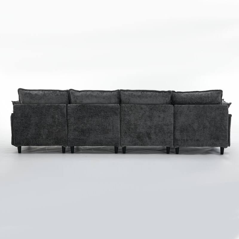 Oversized U Shaped Sectional Couch, Comfy Cloud Modular Sectional Sofa with 2 Ottoman Deep Seat Chenille Modern Cloud Sofa
