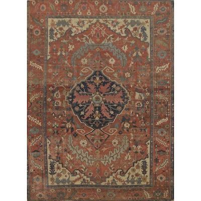 Hand Knotted Oriental 100% Wool Carpet Traditional Floral Oranges & Rust Heriz (serapi) Area Rug - 13' 7'' X 10' 8''