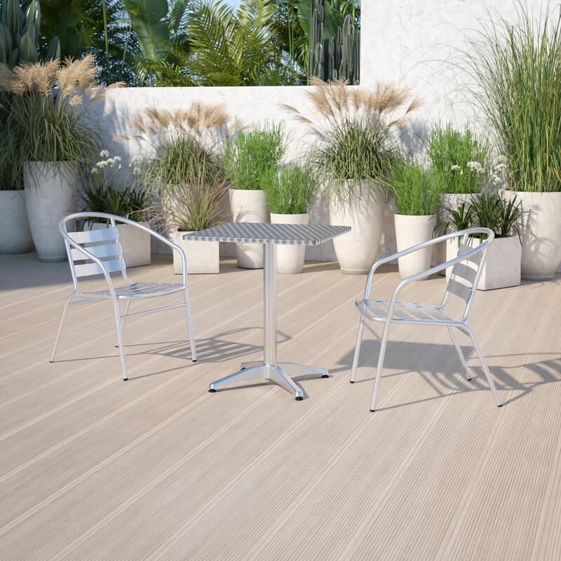 23.5" Square Aluminum Smooth Top Indoor-Outdoor Table with Base