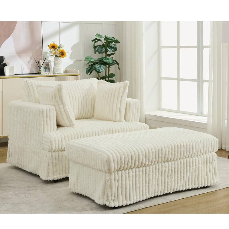 47.7'' Corduroy Deep Seat Upholstered Daybed with Movable Ottoman